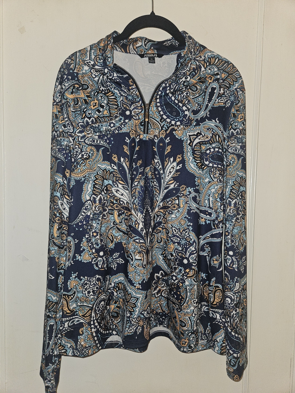 ACEGOLFS Navy Paisley Quarter-Zip Pullover